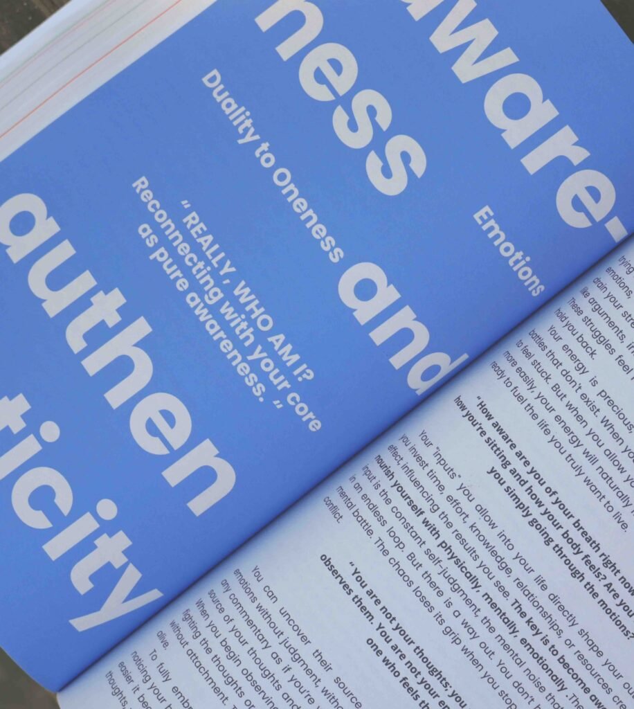 Awareness chapter page from “The Mind-Body Act” by Zeynep Diril.